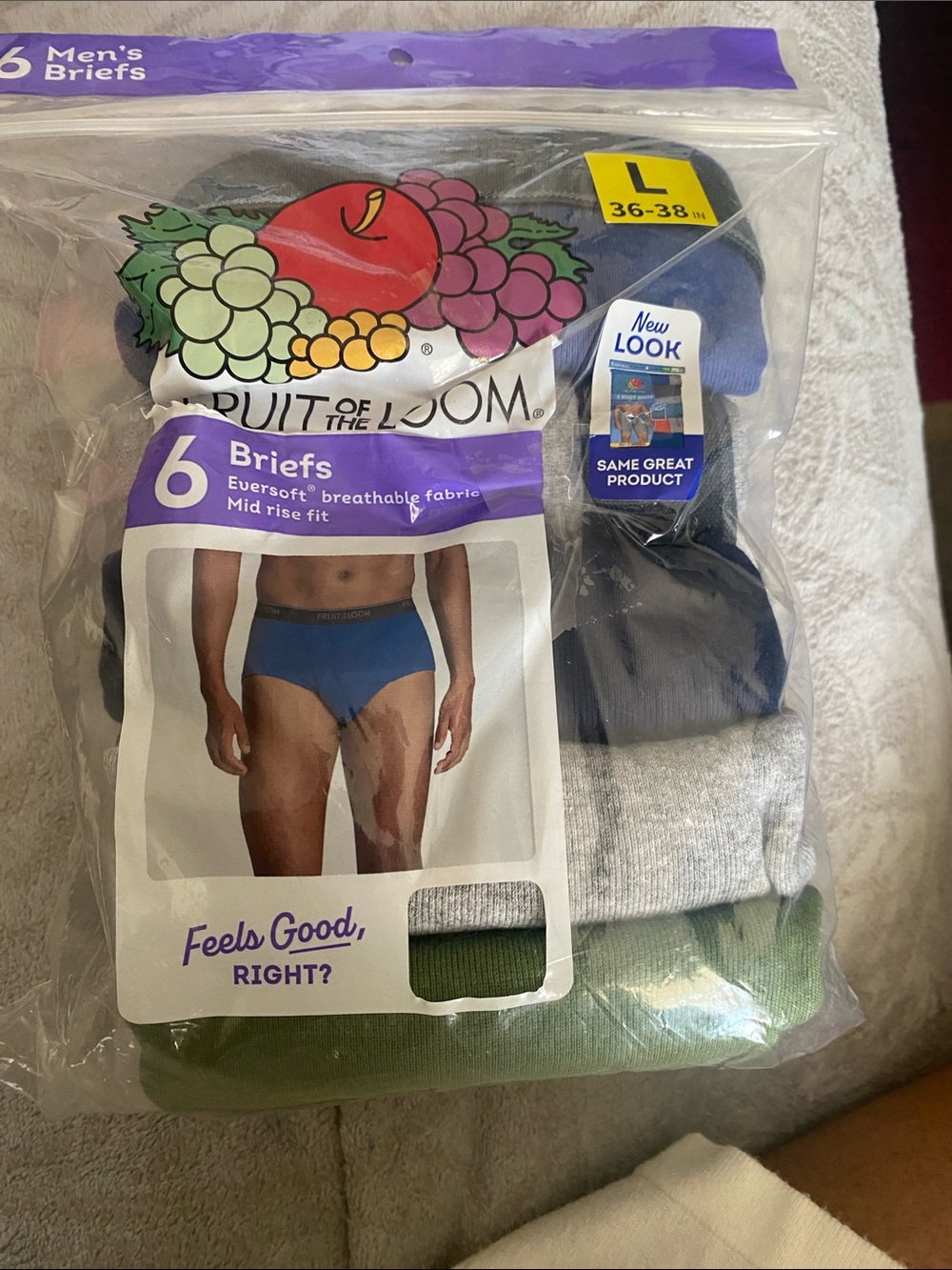 Fruit of the Loom Men's 5-Pack Briefs - Blue, Gray, Green, Black - Picture 3 of 5